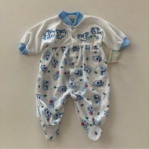 Vintage Tiny Toes Baby Boy 3 Months Puppy Footie
